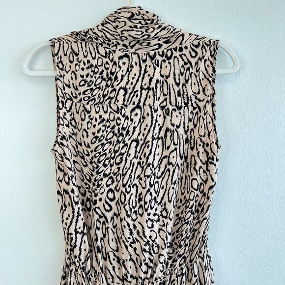 Parker Women’s XS Wrap Surplice Leopard Print Midi Dress Sleeveless 100% Silk - Picture 7 of 12